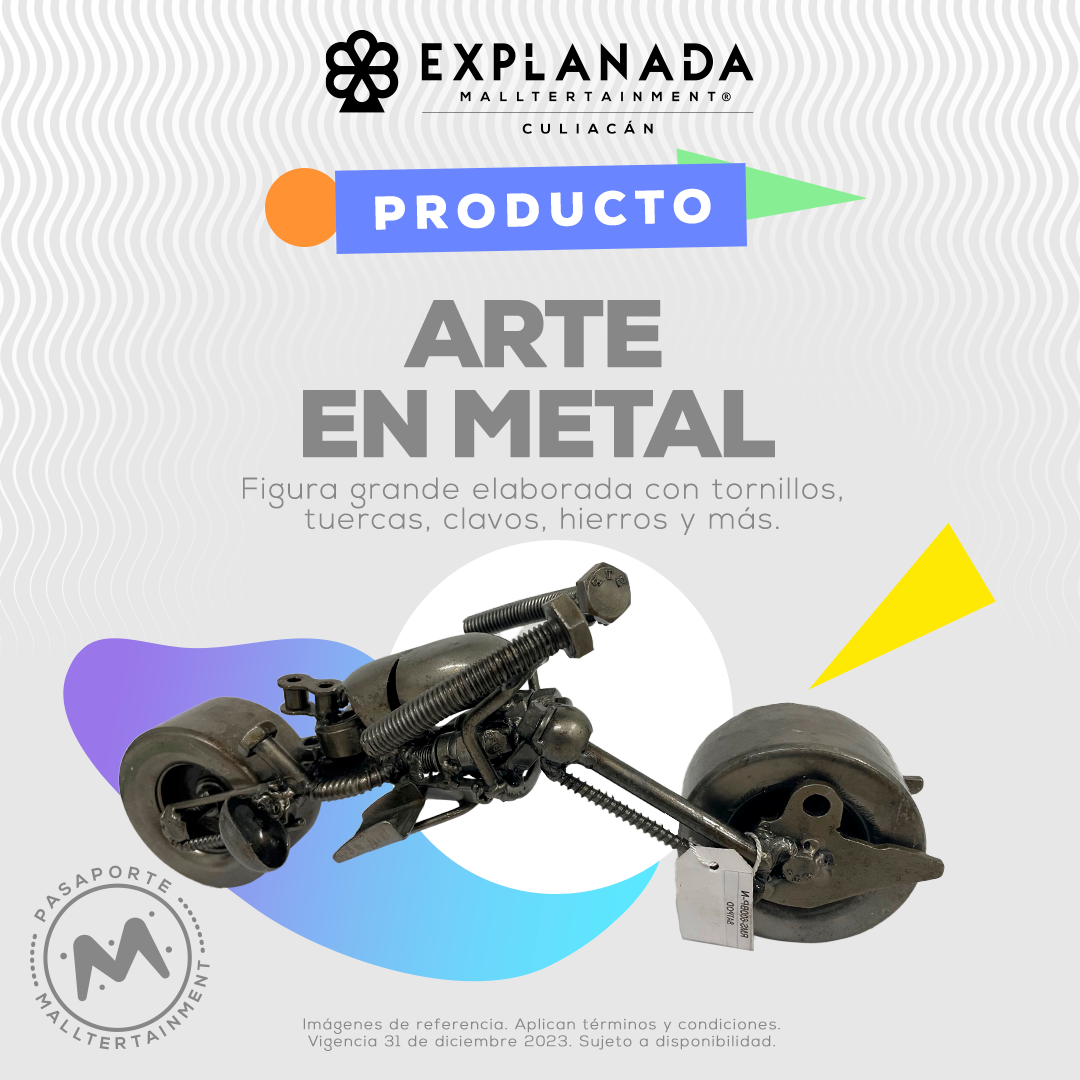 Figura elaborada con tornillos, tuercas, clavos, hierros y más. *Hasta agotar existencias. *Aplican términos y condiciones.