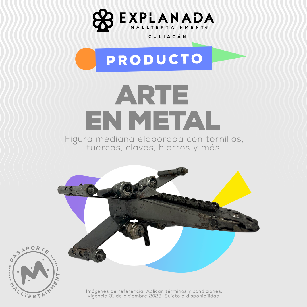 Figura elaborada con tornillos, tuercas, clavos, hierros y más. *Hasta agotar existencias. *Aplican términos y condiciones.